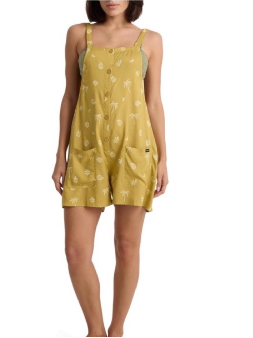 Volcom Yellow Palm-Print shorts Romper Small